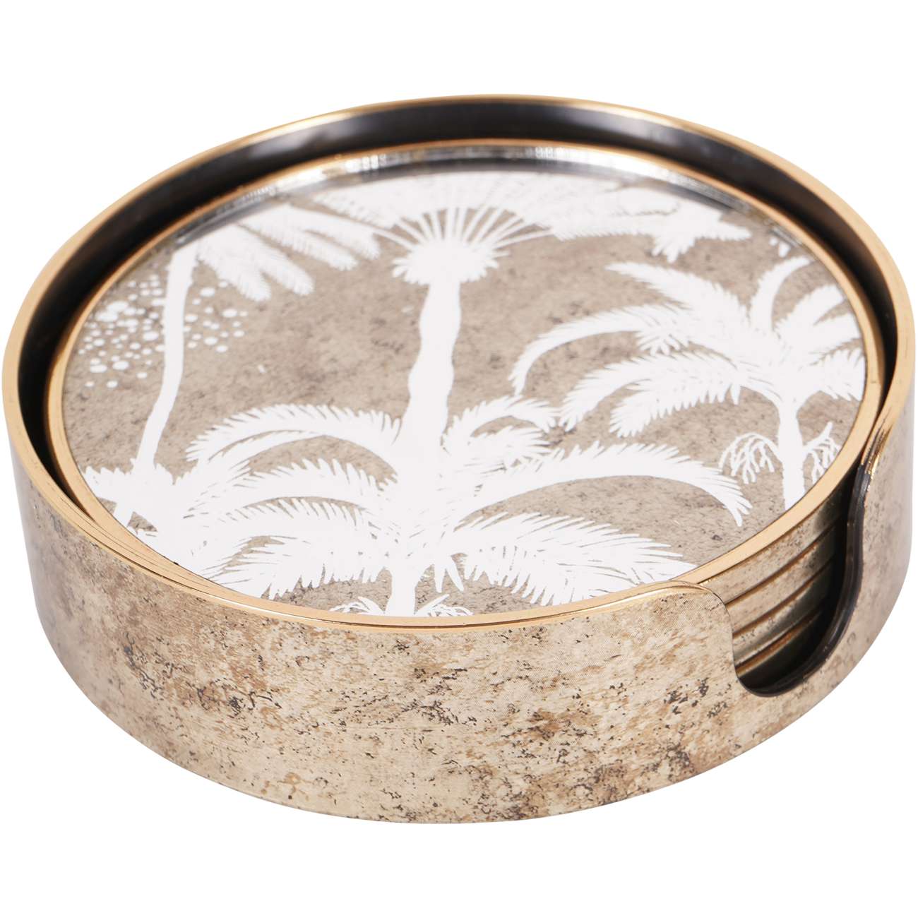 Set of 4 Palm Tree Gold Round Coasters